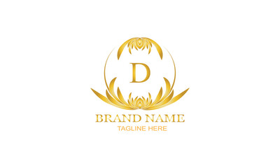 Gold luxury logo, elegant monogram vector design with initial letter D on white background.