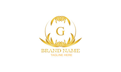 Gold luxury logo, elegant monogram vector design with initial letter G on white background.