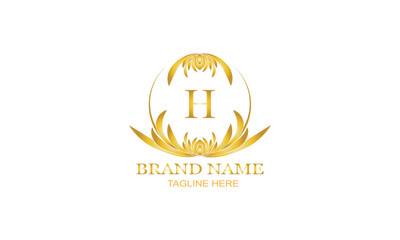 Gold luxury logo, elegant monogram vector design with initial letter H on white background.