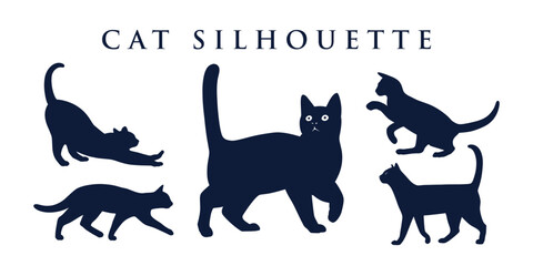 Vector of cat flat silhouette with different poses