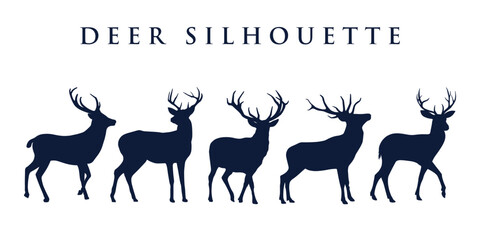 Vector of deer flat silhouette with different poses