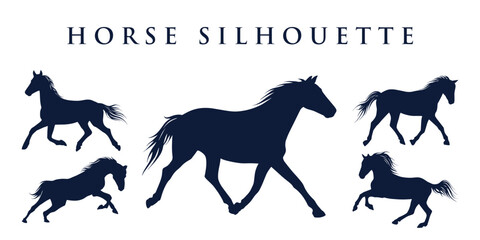 Vector of horse flat silhouette with different poses