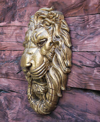lion head on wooden wall