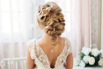 Fototapeta premium stock photo of wedding hairstyles for long hair look AI Generated