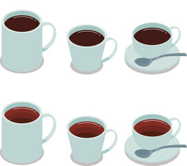 ホットコーヒーと紅茶のアイソメトリックベクターイラスト - obrazy, fototapety, plakaty