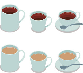 紅茶とミルクティーのアイソメトリックベクターイラスト