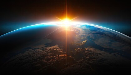 Blue sunrise view of earth from space
