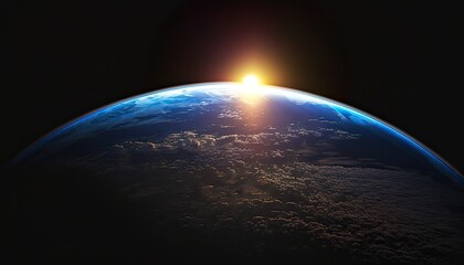 Obraz na płótnie Canvas Blue sunrise view of earth from space