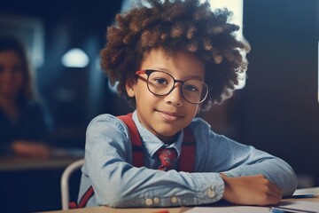 child boy school portrait student education happy elementary pupil friend young kid smiling caucasian childhood little class classroom, created using generative ai technology 