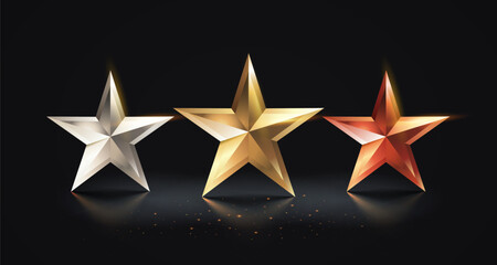 three star Awards golden prize event, first place, second place, third place, scene star ceremony. Vector illustration