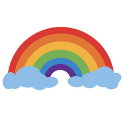 The colors of the rainbow include circles colors lines, clouds