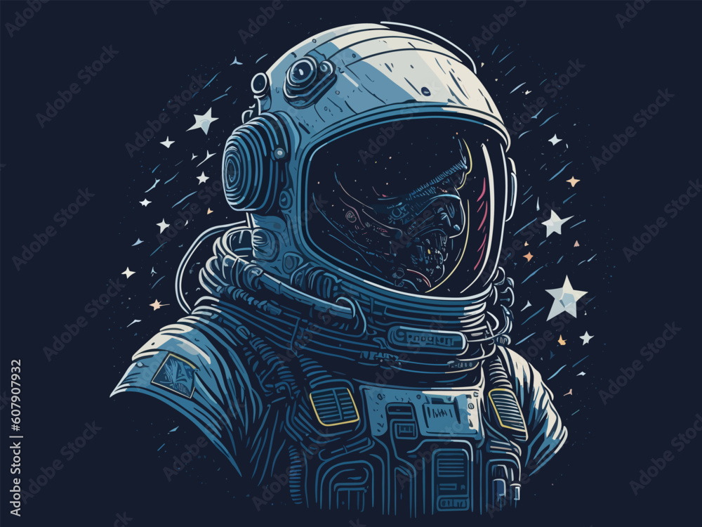 Wall mural torso of an astronaut in a spacesuit and stars on the sides