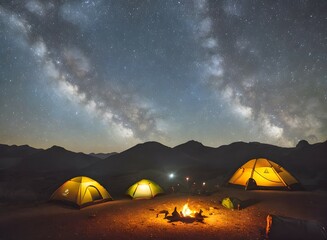 Night Sky Camping: Adventure under the stars. Tranquil night camping with Milky Way.
