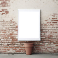 Blank Framed Sign On Brick Wall, With Empty Space For Text, Created With Generative AI