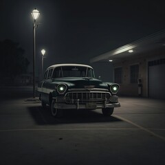 Vintage car in an empty parking lot