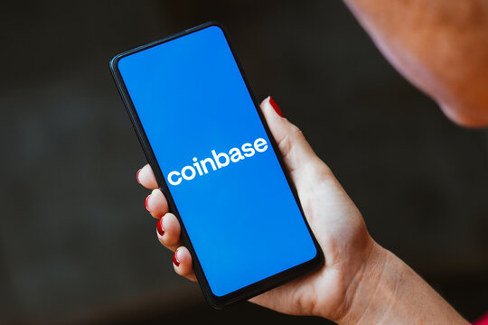 May 30, 2023, Brazil. In this photo illustration, the Coinbase logo is displayed on a smartphone screen.