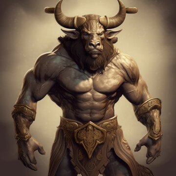 Concept art illustration of Minotaur from greek mythology, Generative AI