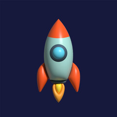 Inflated 3D Vector Retro Futuristic Rocket Illustration. Abstract Spacecraft Logo Template Isolated