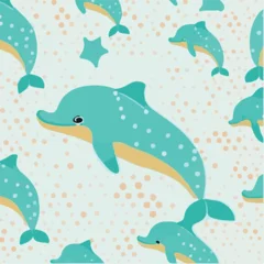 Tuinposter cute simple dolphin pattern, cartoon, minimal, decorate blankets, carpets, for kids, theme print design  © tu