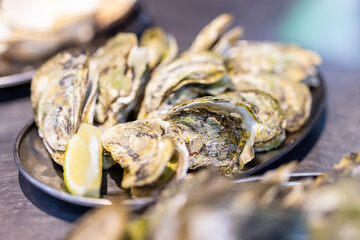 Barbecued oysters served on the street market