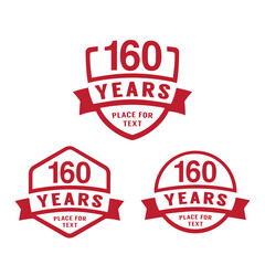 160 years anniversary celebration logotype. 160th anniversary logo collection. Set of anniversary design template. Vector illustration.
