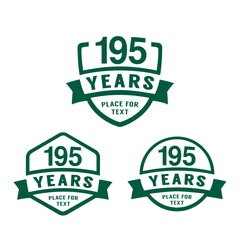 195 years anniversary celebration logotype. 195th anniversary logo collection. Set of anniversary design template. Vector illustration.
