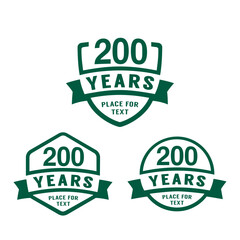 200 years anniversary celebration logotype. 200th anniversary logo collection. Set of anniversary design template. Vector illustration.
