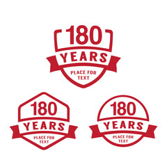 180 years anniversary celebration logotype. 180th anniversary logo collection. Set of anniversary design template. Vector illustration.
