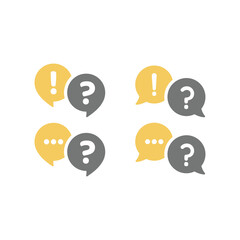 Conversation chat bubble with exclamation and question mark. Help and FAQ, communication and talking balloon vector icon set.