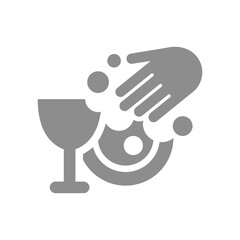Hand washing dishes vector icon. Dish, plate and glass with soap bubbles cleaning.