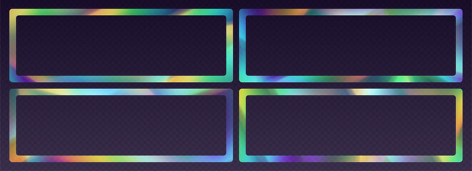 Crystal refraction frame, rainbow sunlight border, prism light effect, holographic reflections in a rectangular shape. Blurred optical rays. vintage kaleidoscope effect. Vector design element.