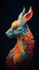colorful deer with long, flowing hair and a black background, Generative Ai