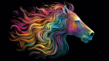colorful horse with long, flowing mane and tail,, Generative Ai