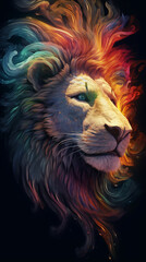  lion with a mane made of flames, Generative Ai