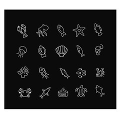 seafood fish icons set