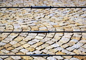 stainless steel cable railing. stainless steel  turnbuckle closeup. connection and tightening...