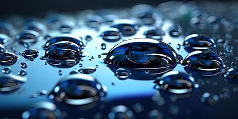 water drops are seen in a blue glass Generative AI