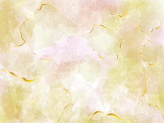 Obraz premium Abstract pink liquid watercolor background with gold dots and lines. Marble alcohol ink drawing effect, golden splash elements. Vector wallpaper