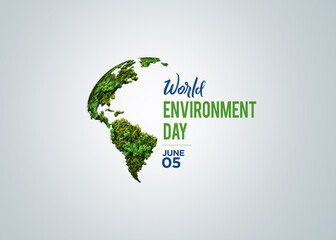 World Environment day concept 3d design 2023. Happy Environment day, 05 June. World map with Environment day text 3d background illustration. 