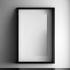 Black picture frame on white wall. 3d render illustration mockup