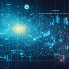 Abstract blue background with digital city map and lights. 3D Rendering