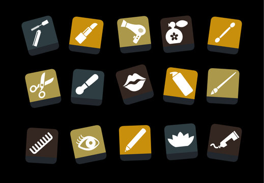 Vector icons pack - Yellow-Brown-Blue Series, make-up collection