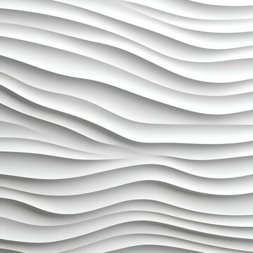 Abstract background of wavy wave lines with shadows in white and light gray color. 3D render.