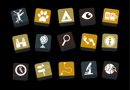 Vector icons pack - Yellow-Brown-Blue Series, exploration collection