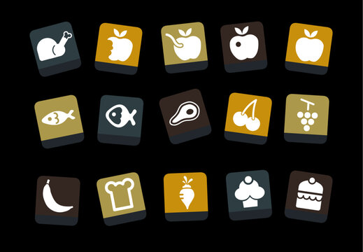 Vector icons pack - Yellow-Brown-Blue Series, food collection
