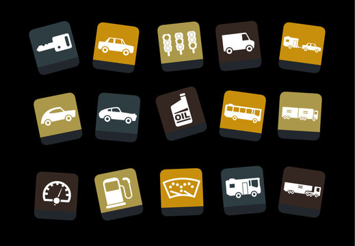 Vector icons pack - Yellow-Brown-Blue Series, transport collection
