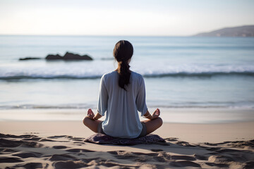 woman meditating on the beach 