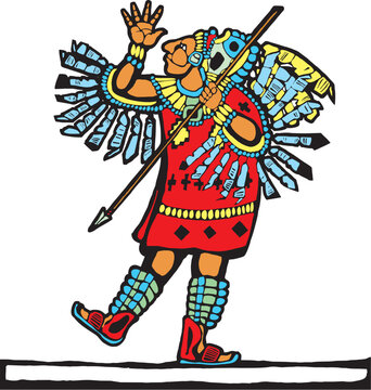 Mayan warrior designed after Mesoamerican Pottery and Temple Images.