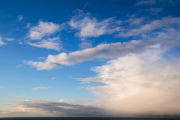 Dramatic cloudy sky and horizon of sea water