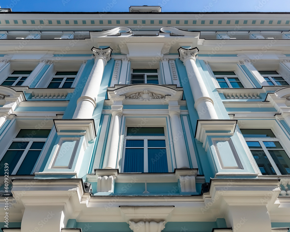 Wall mural Moscow, Russia, May 12 2023. City view. Fragment of facade typical historical building